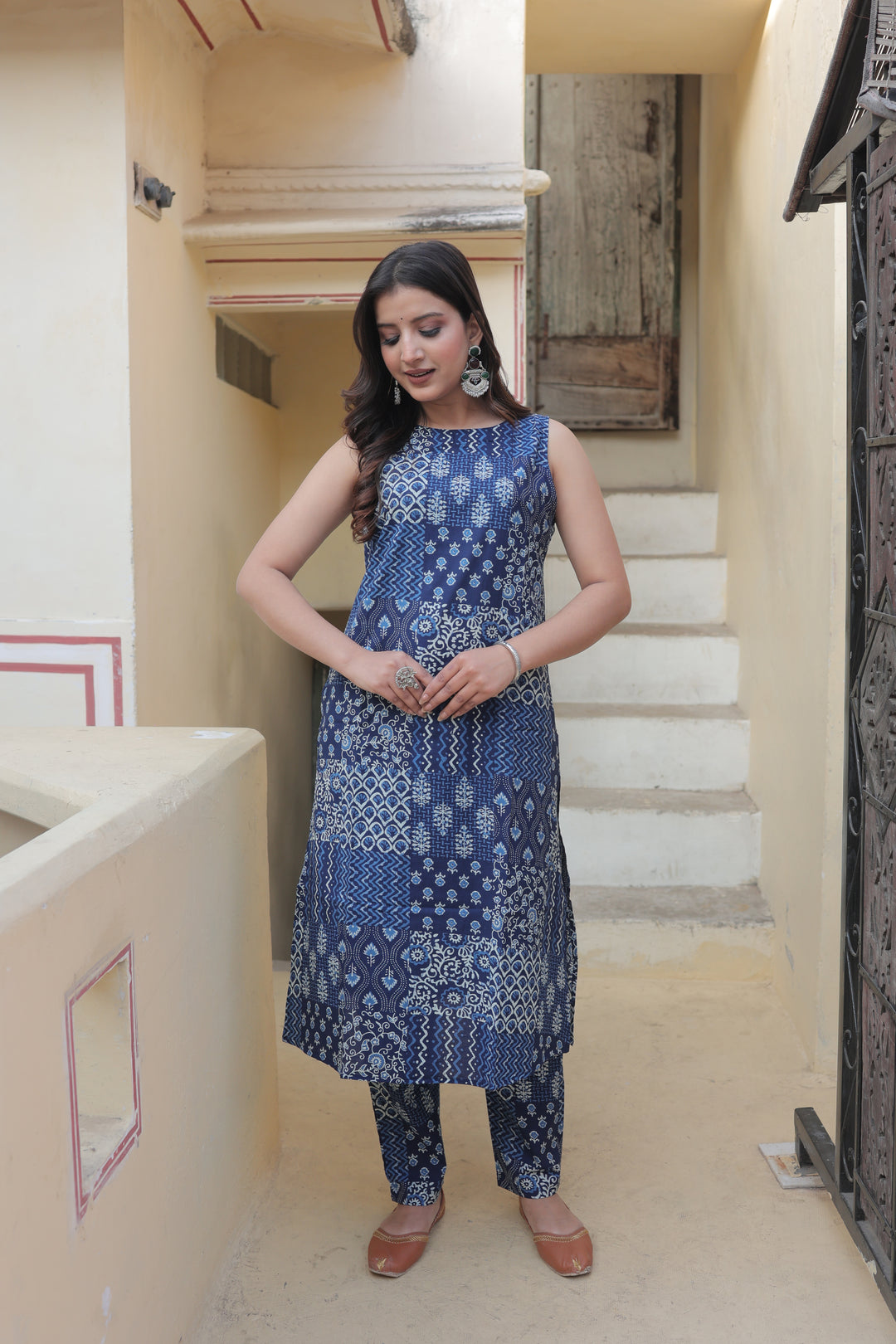 The Navya Sanganeri Indigo Patchwork Kurta-Pant Set