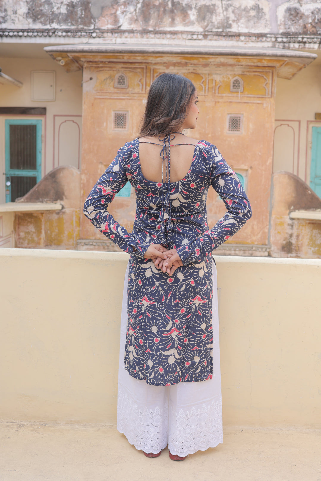 The Amara Indigo Floral Full Sleeves Laila Kurti