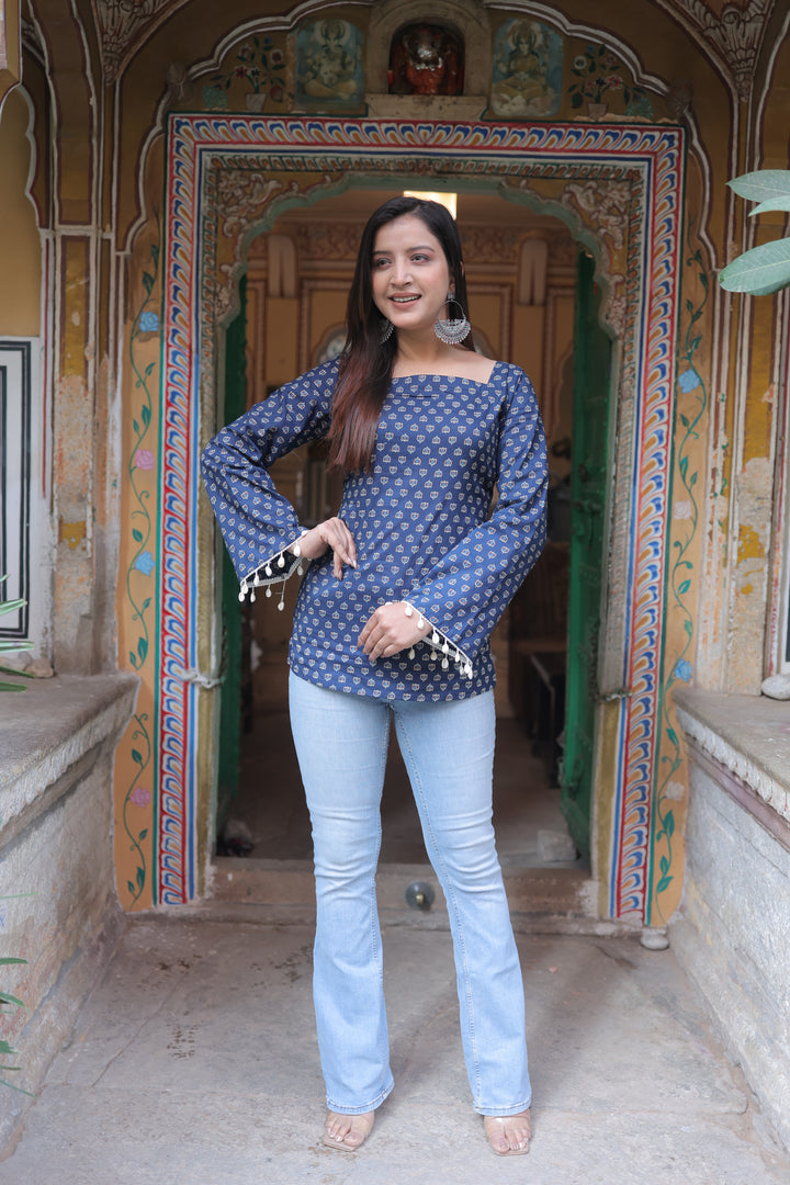 Miraaya Sanganeri Indigo Corset Kurti