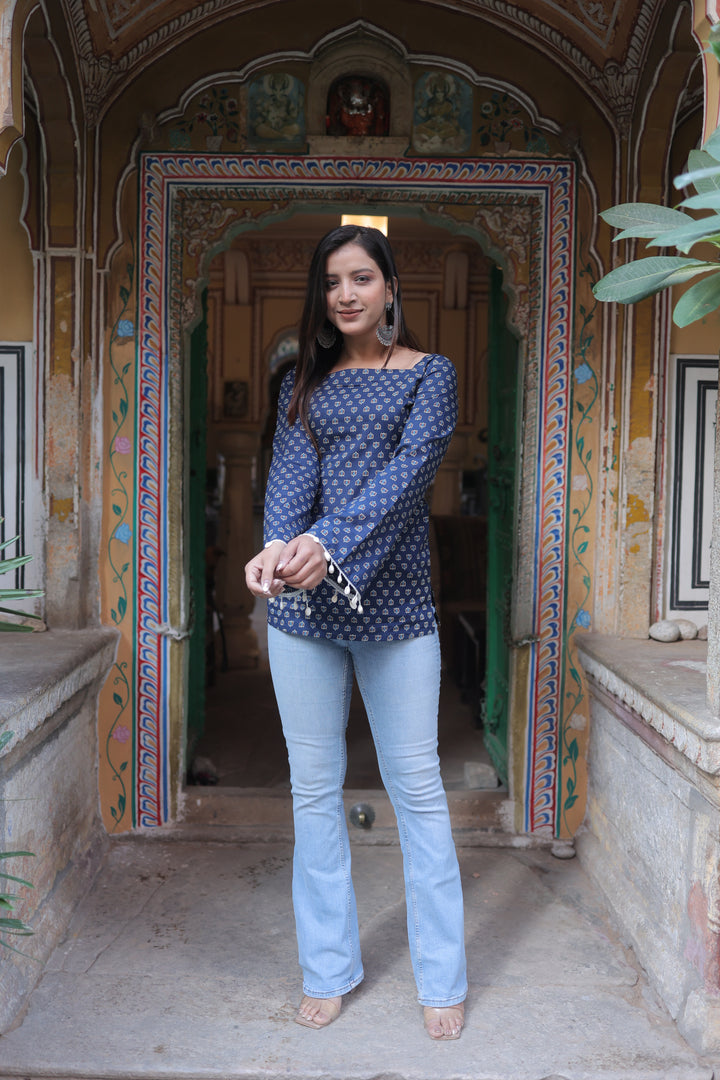 Miraaya Sanganeri Indigo Corset Kurti