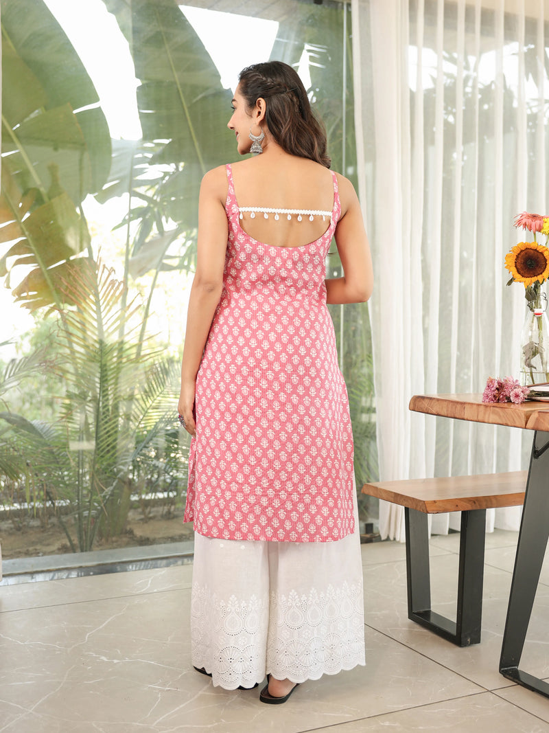 The Diya Sanganeri Hand-Block Sleeveless Kurti