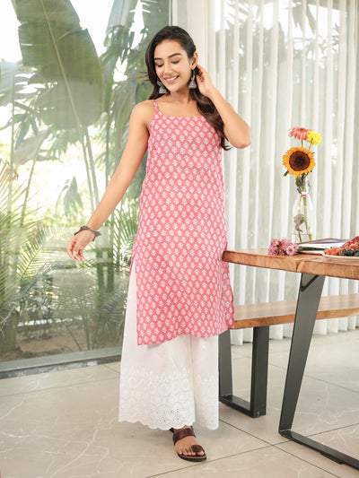 The Diya Sanganeri Hand-Block Sleeveless Kurti