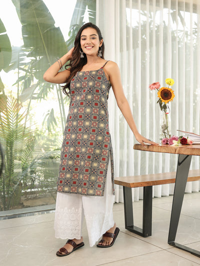 The Jhiya Sanganeri Geometric Sleeveless Kurti
