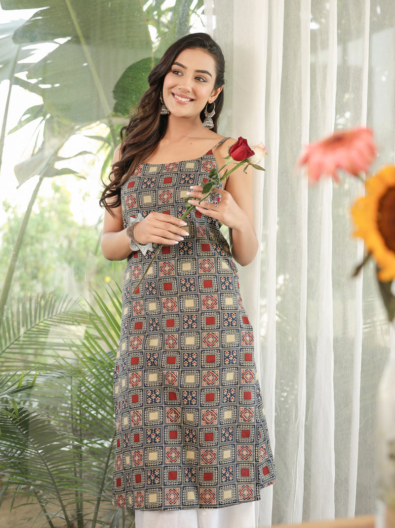 The Jhiya Sanganeri Geometric Sleeveless Kurti