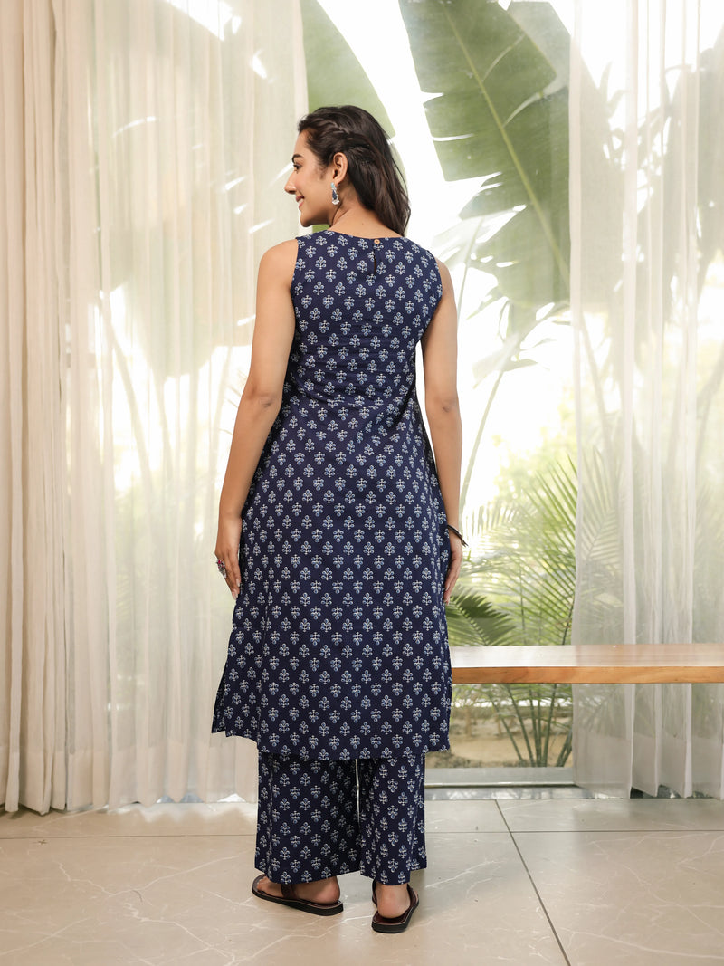 The Aarna Indigo Sanganeri Kurta-Pant Set