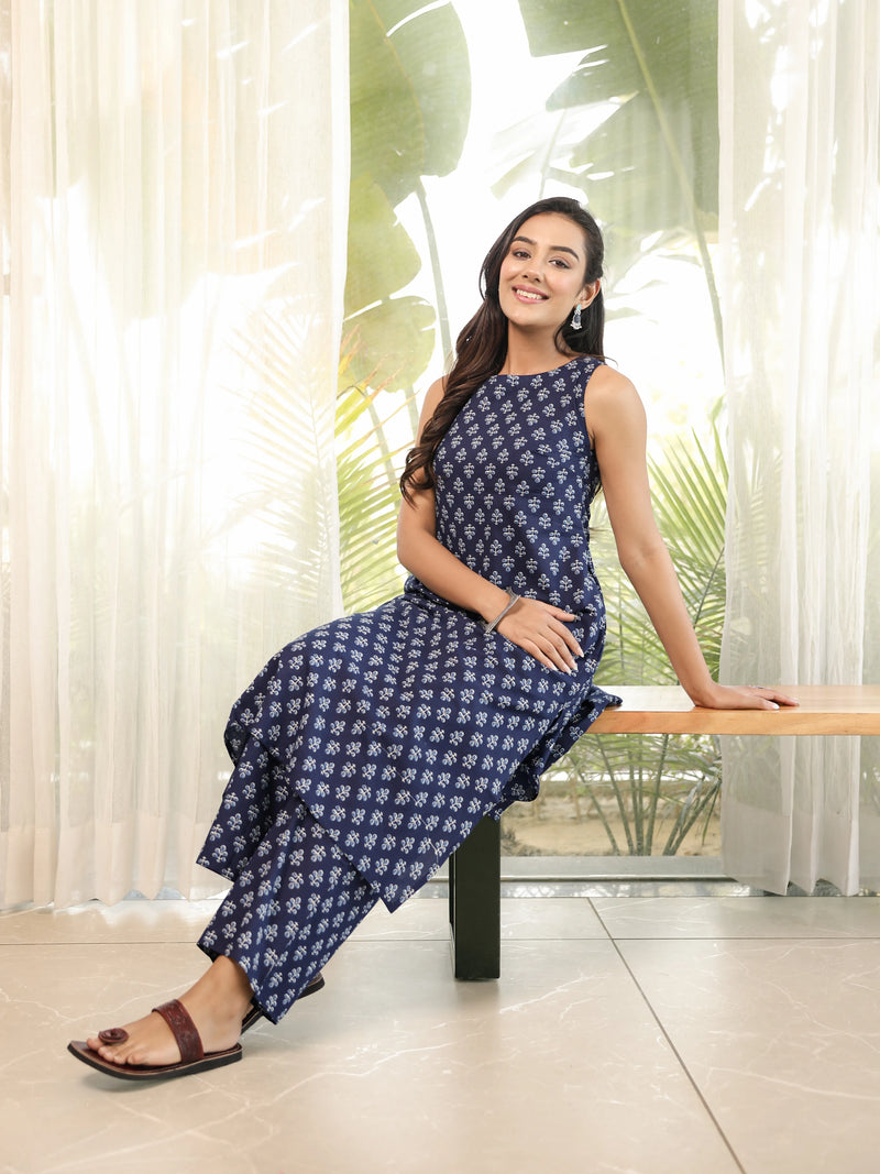 The Aarna Indigo Sanganeri Kurta-Pant Set