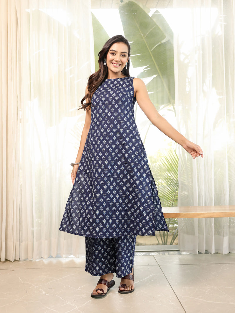 The Aarna Indigo Sanganeri Kurta-Pant Set