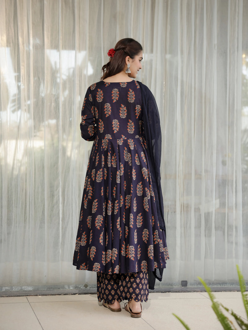 Avira - Navy Tie-Up Cotton Suit Set