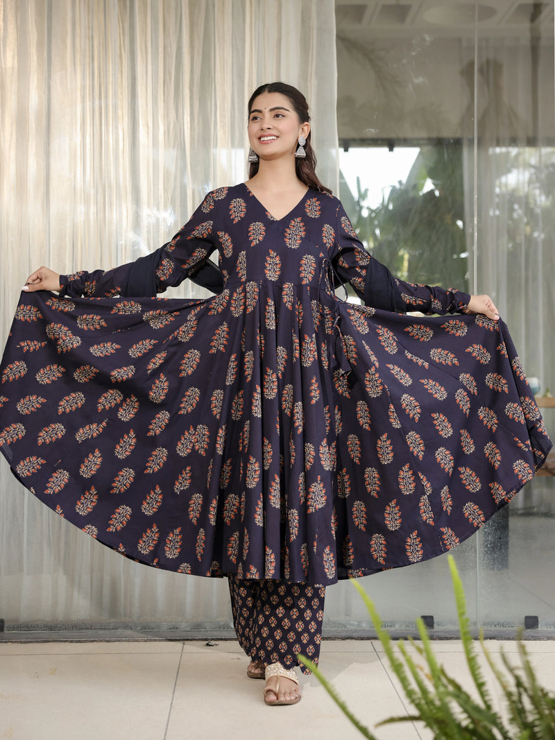 Avira - Navy Tie-Up Cotton Suit Set