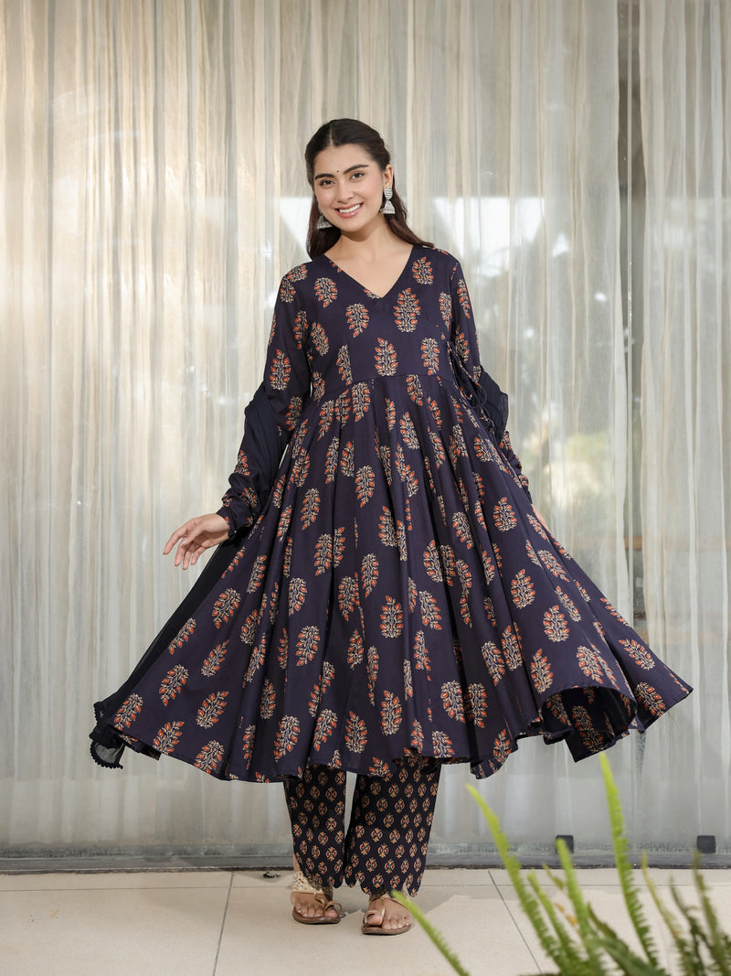 Avira - Navy Tie-Up Cotton Suit Set