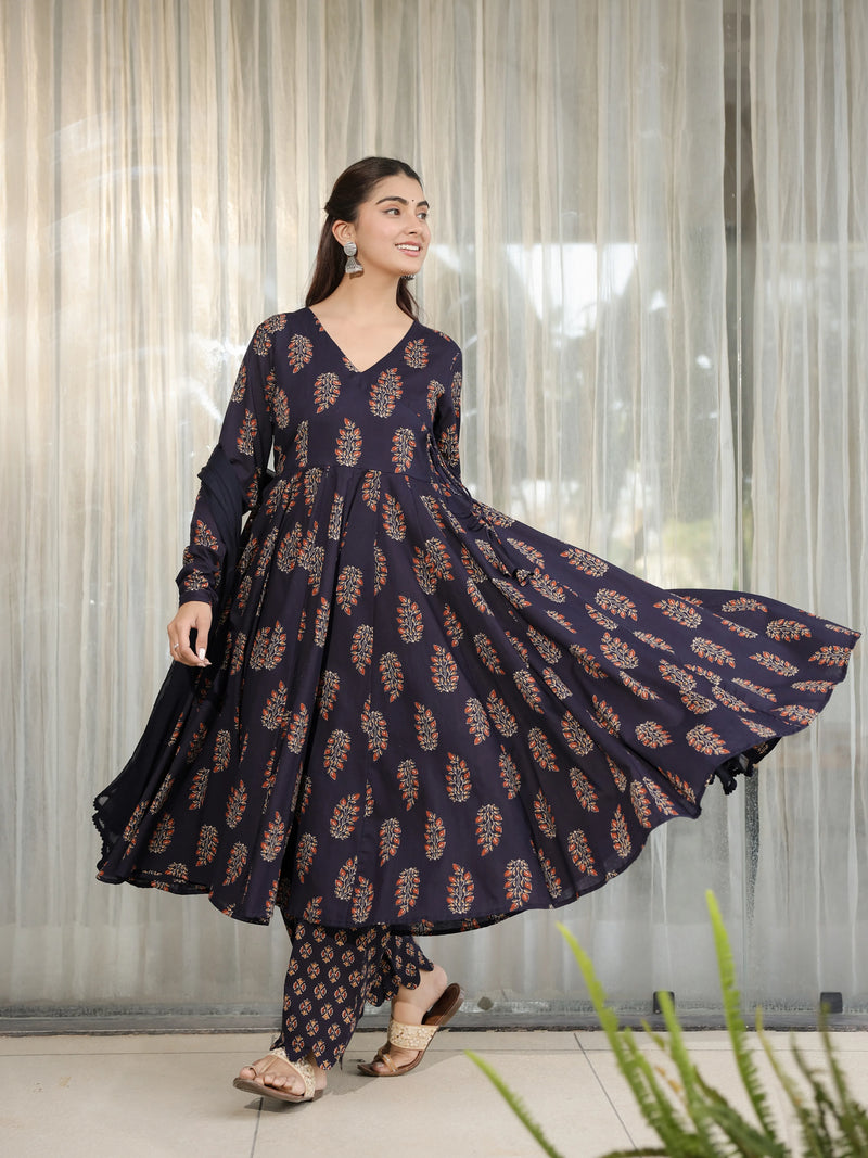 Avira - Navy Tie-Up Cotton Suit Set