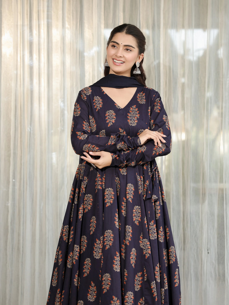 Avira - Navy Tie-Up Cotton Suit Set