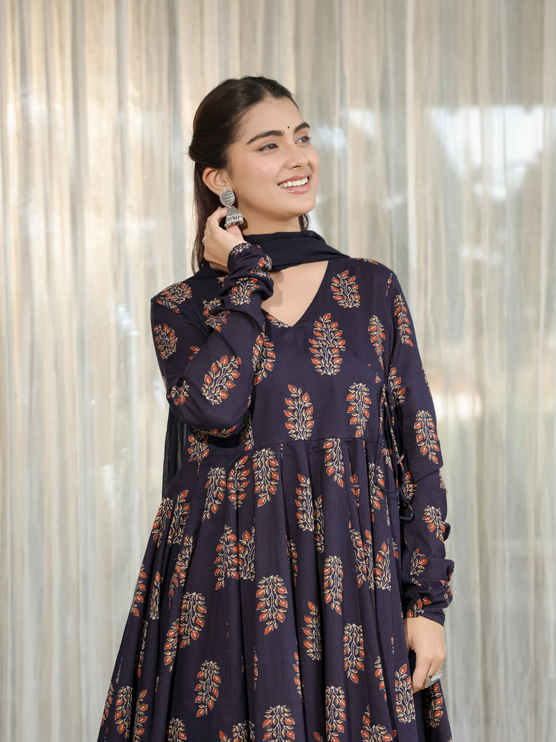 Avira - Navy Tie-Up Cotton Suit Set