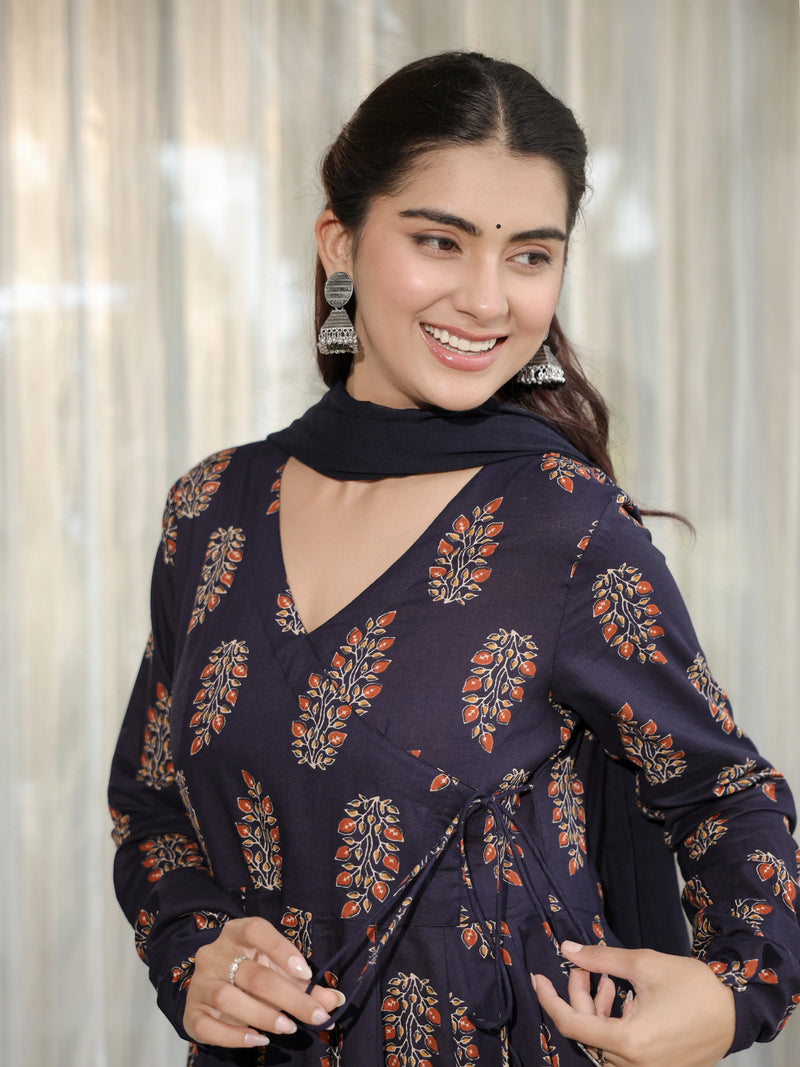 Avira - Navy Tie-Up Cotton Suit Set