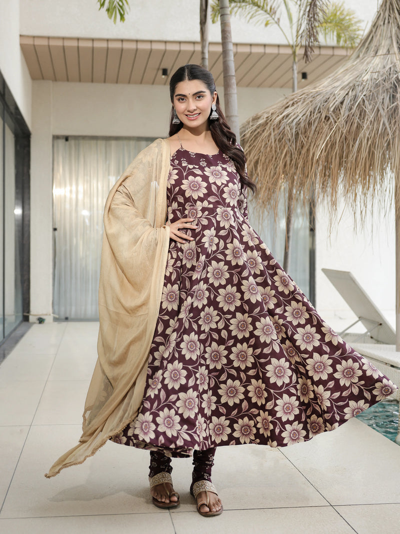 Varnika – Wine Floral Cotton Suit Set