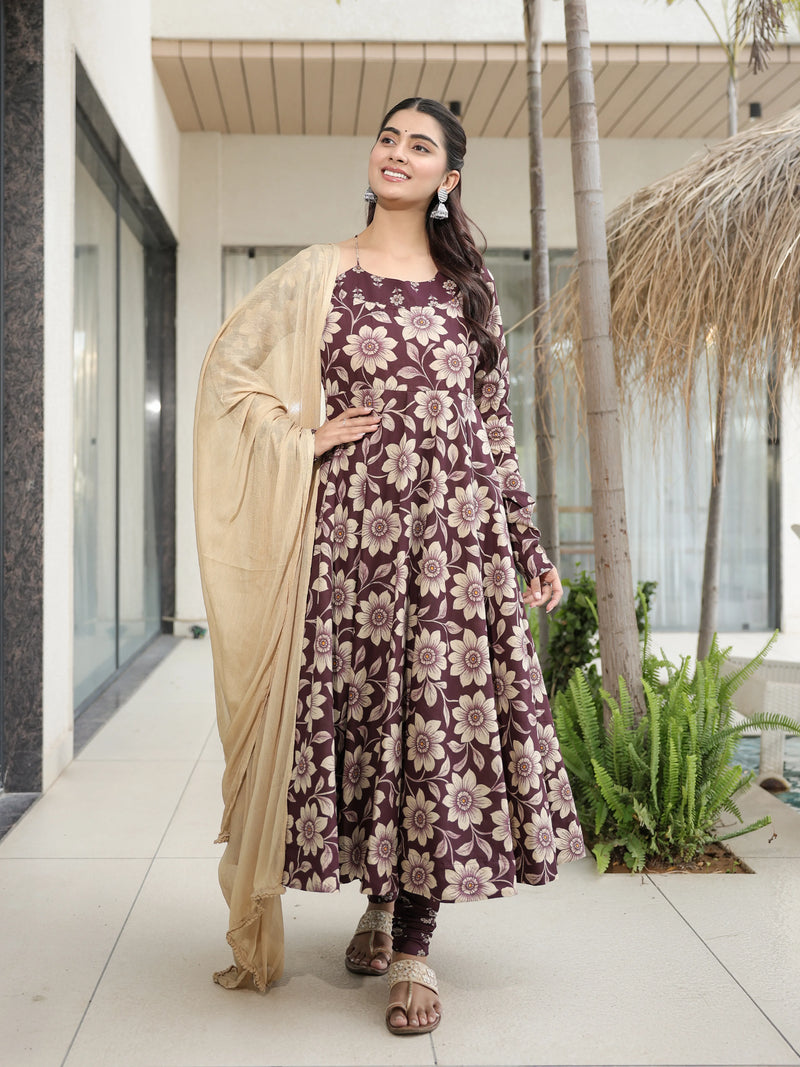 Varnika – Wine Floral Cotton Suit Set