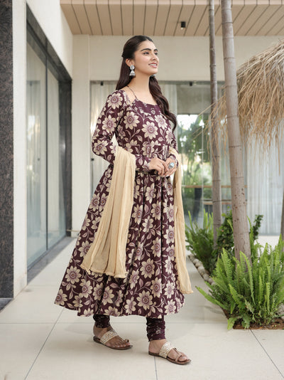 Varnika – Wine Floral Cotton Suit Set
