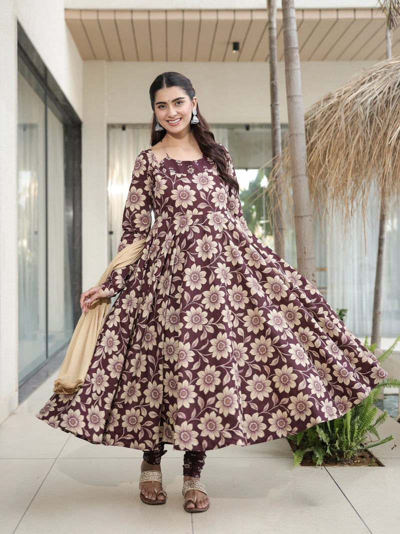 Varnika – Wine Floral Cotton Suit Set