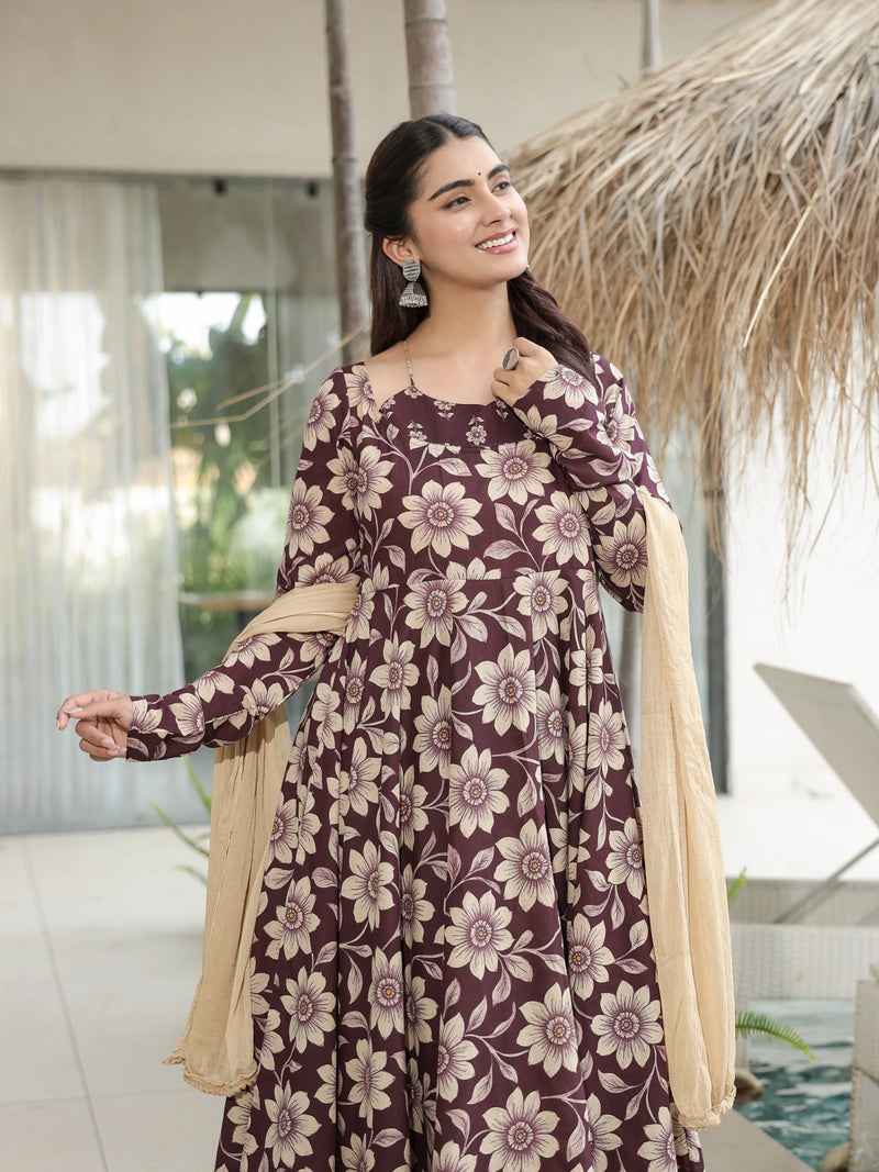 Varnika – Wine Floral Cotton Suit Set