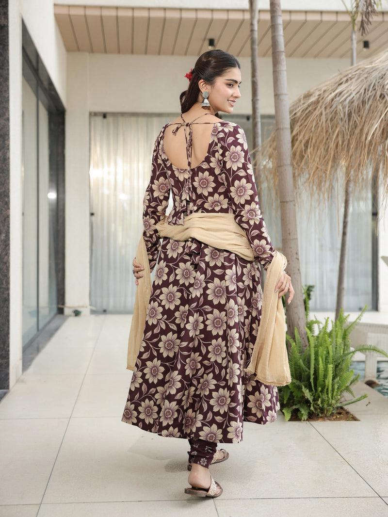 Varnika – Wine Floral Cotton Suit Set