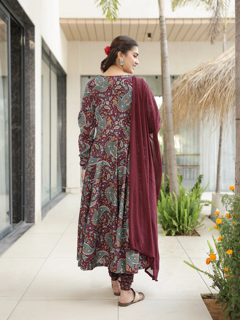Mayura – Maroon Paisley Cotton Suit Set