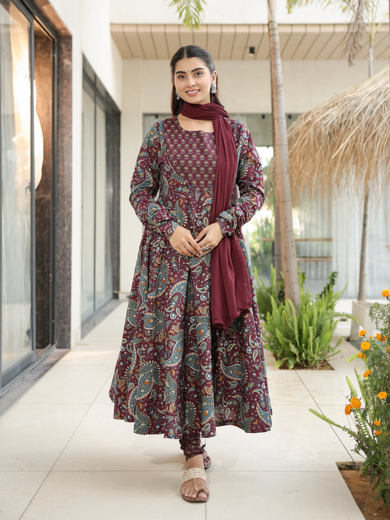 Mayura – Maroon Paisley Cotton Suit Set