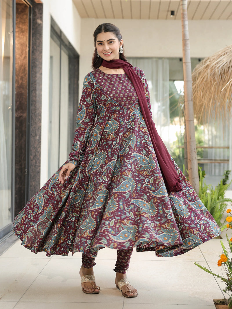 Mayura – Maroon Paisley Cotton Suit Set