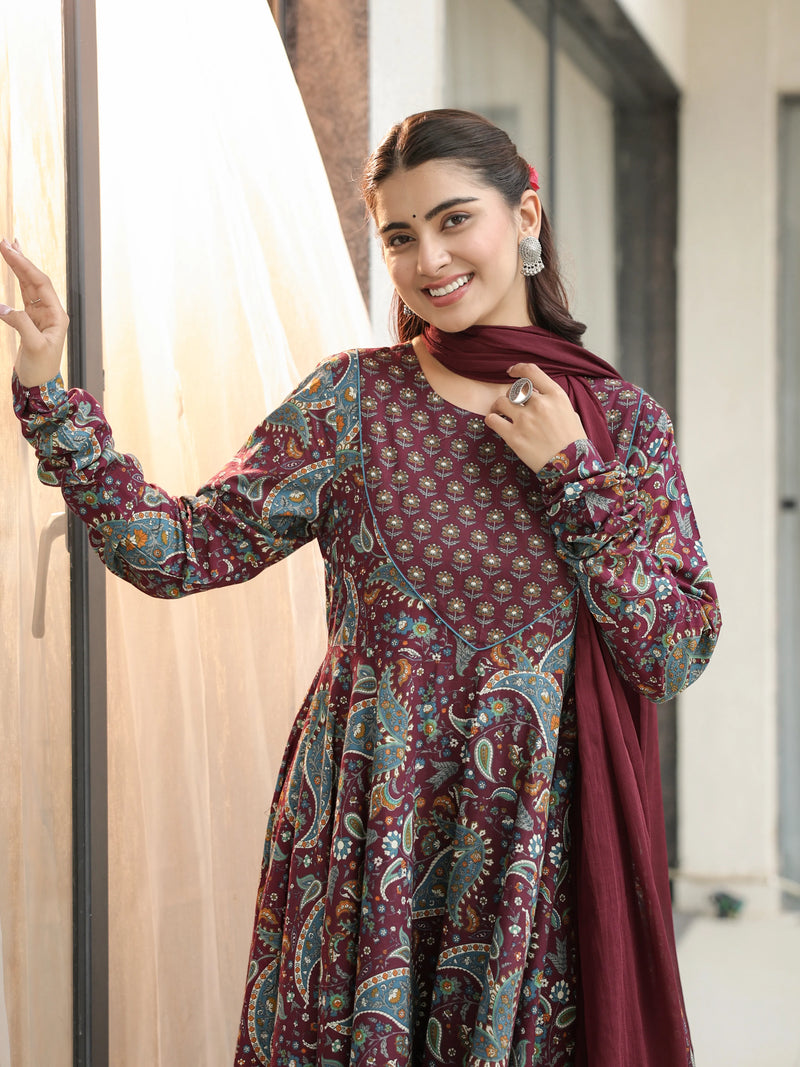 Mayura – Maroon Paisley Cotton Suit Set