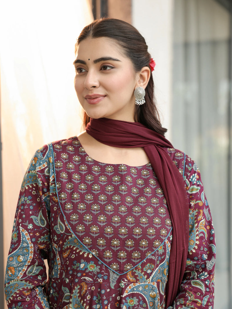 Mayura – Maroon Paisley Cotton Suit Set