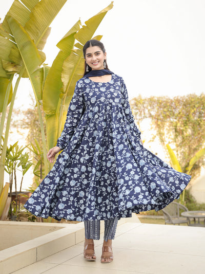 Saanjh – Indigo Floral Cotton Suit Set