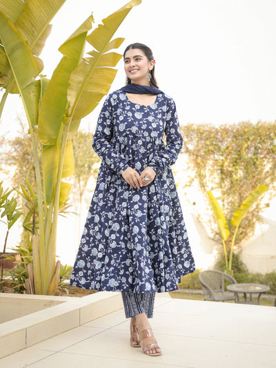 Saanjh – Indigo Floral Cotton Suit Set
