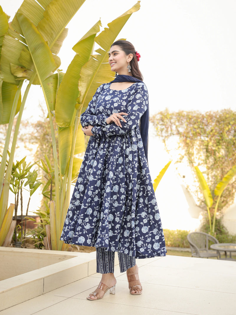 Saanjh – Indigo Floral Cotton Suit Set