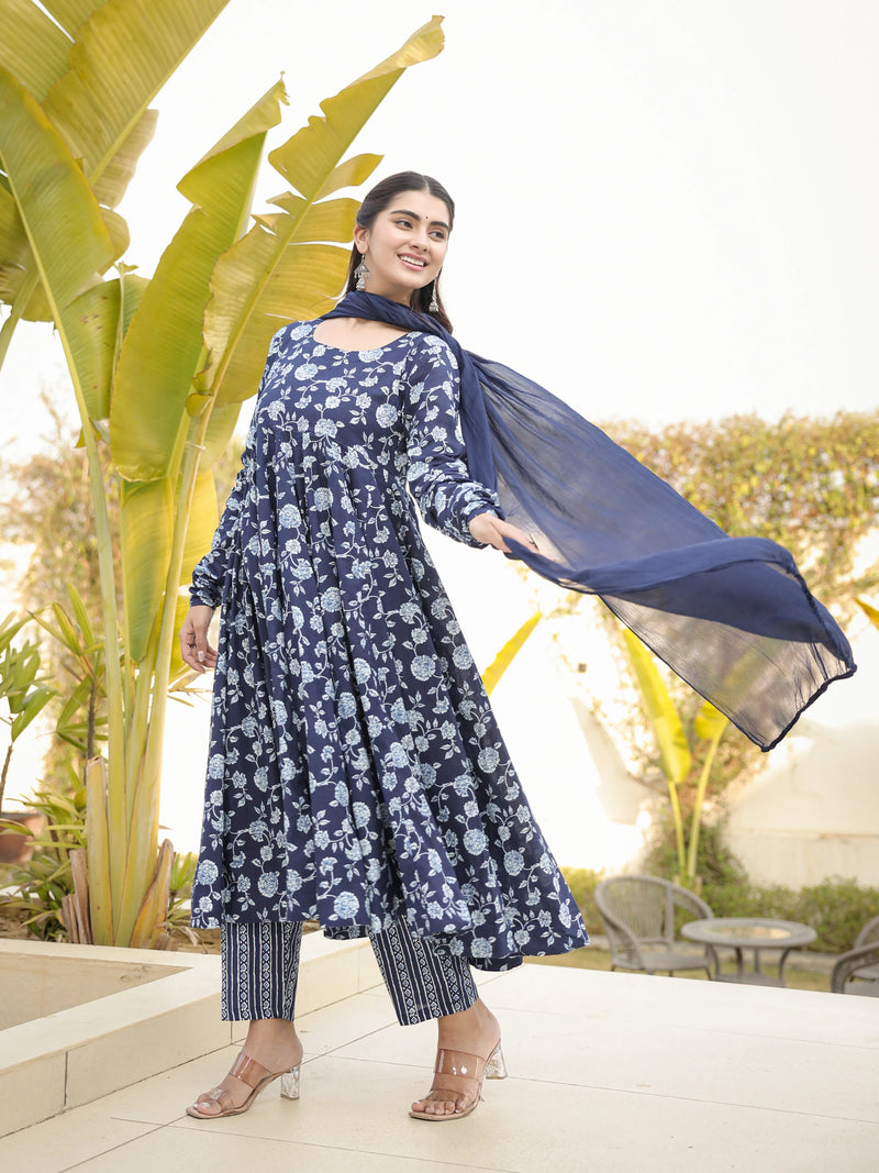 Saanjh – Indigo Floral Cotton Suit Set