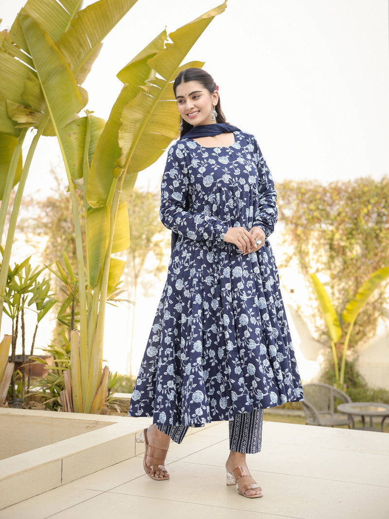 Saanjh – Indigo Floral Cotton Suit Set