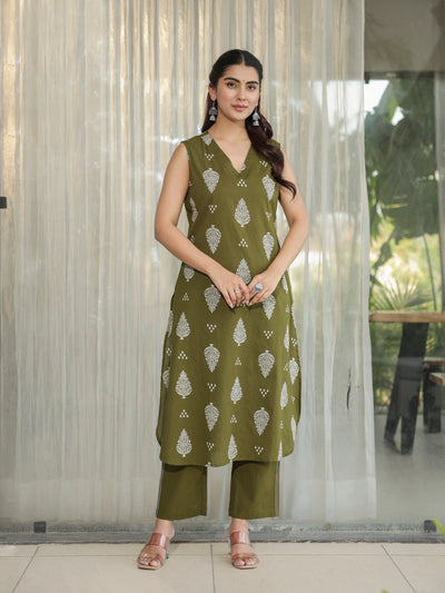 Vanika – Olive Cotton Kurta Palazzo Set