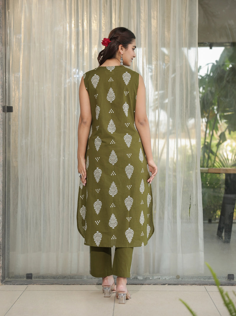 Vanika – Olive Cotton Kurta Palazzo Set