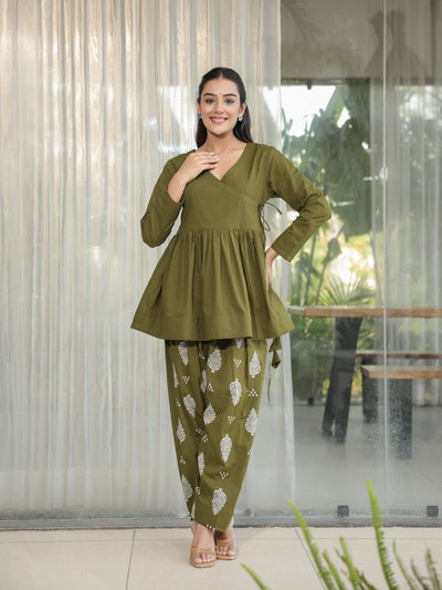 Harita – Olive Green Cotton Co-ord Set