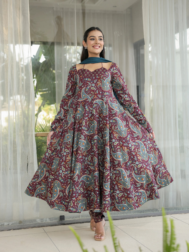 Rishika – Maroon Paisley Cotton Suit Set