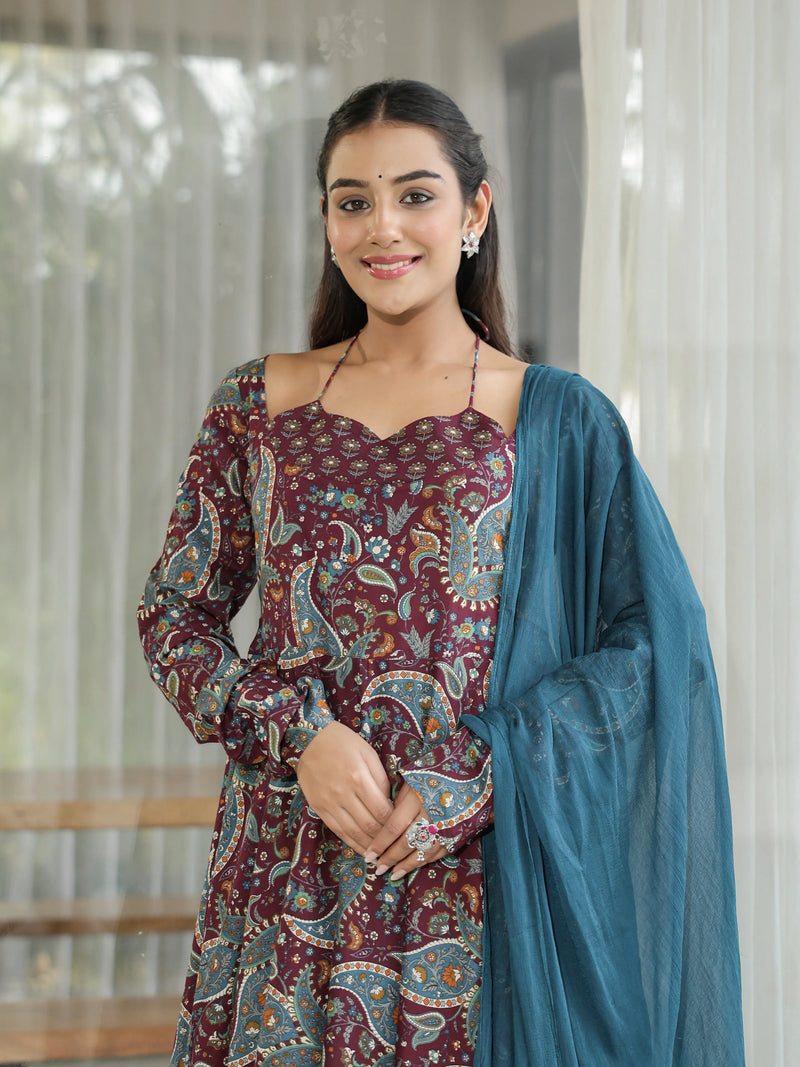 Rishika – Maroon Paisley Cotton Suit Set