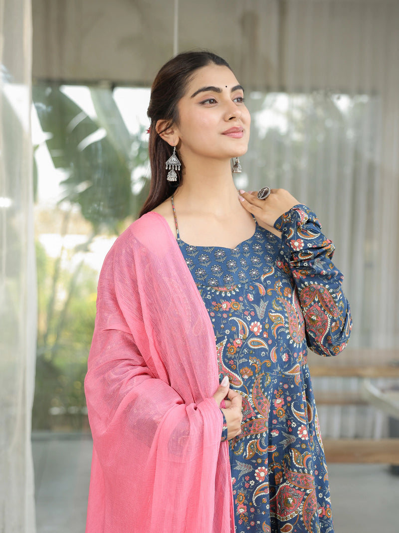 Neelam – Blue Paisley Cotton Suit Set