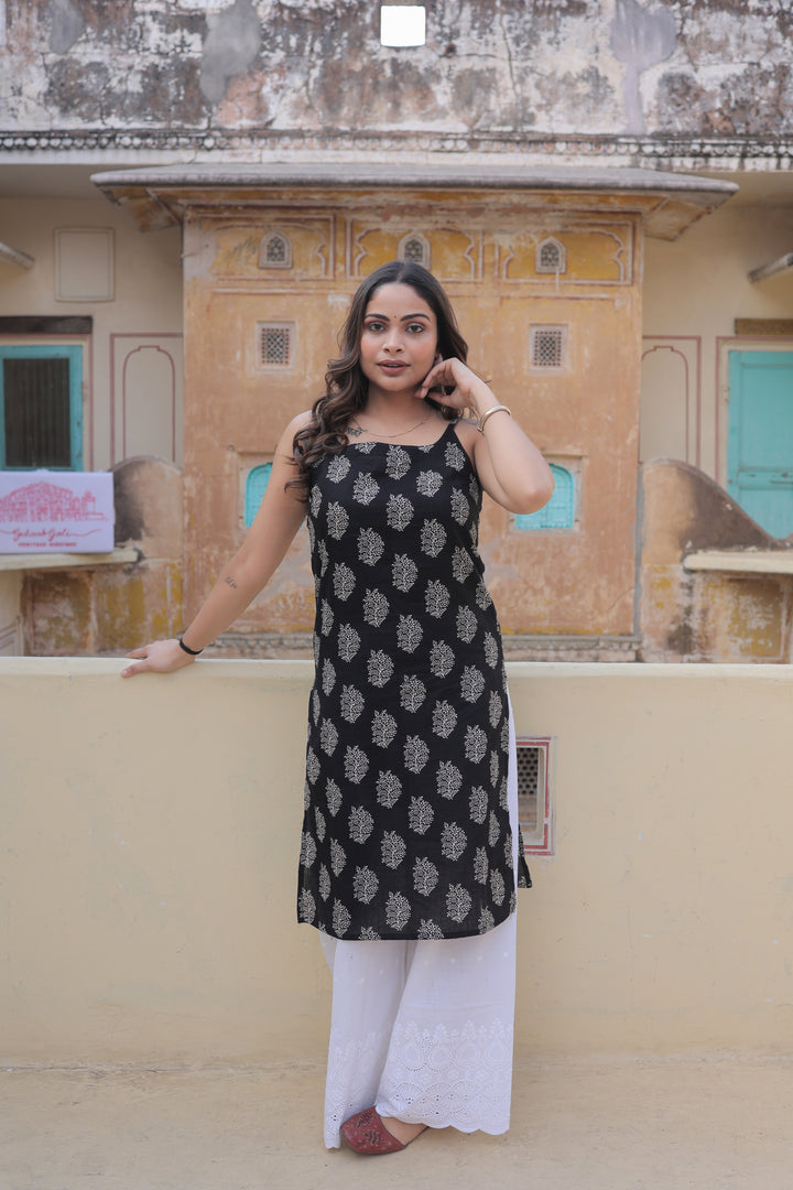 The Rhea Sanganeri Hand-Block Sleeveless Kurti