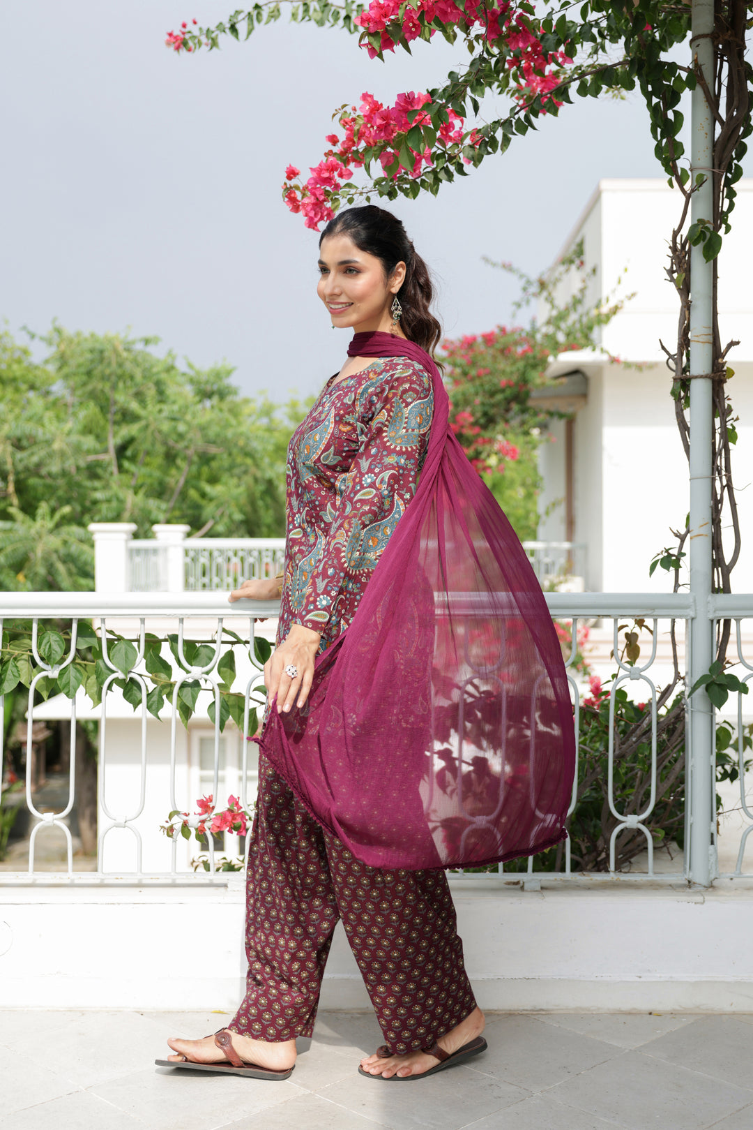 Nargis Wine Paisley Cotton Farshi Salwar Suit Set