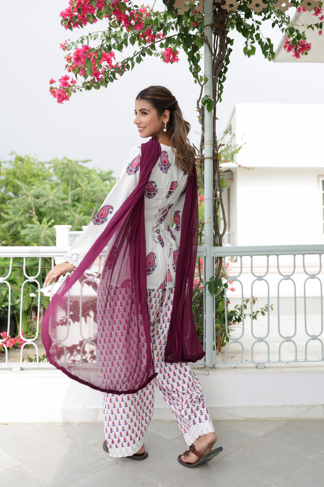 Chandni White Paisley Buta Cotton Farshi Salwar Suit Set