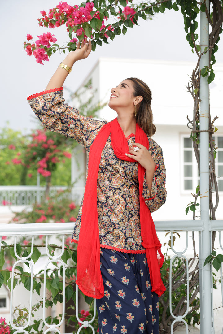 Afsana Navy Blue Paisley Cotton Kurta Pant Set