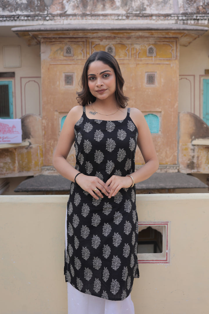 The Rhea Sanganeri Hand-Block Sleeveless Kurti