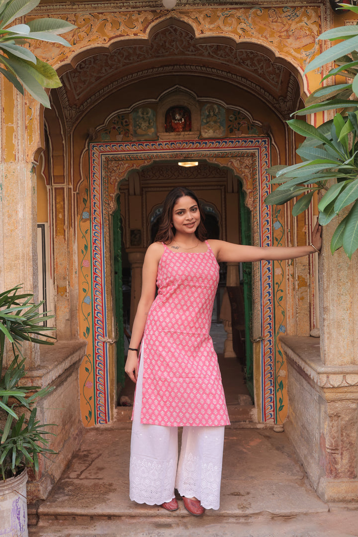 The Diya Sanganeri Hand-Block Sleeveless Kurti