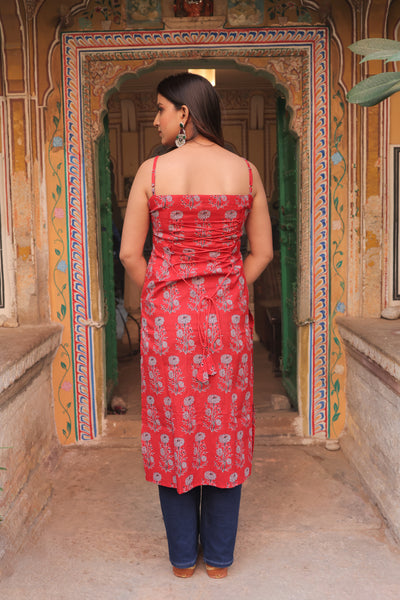 The Kavya Sanganeri Floral Corset-Back Strappy Kurti