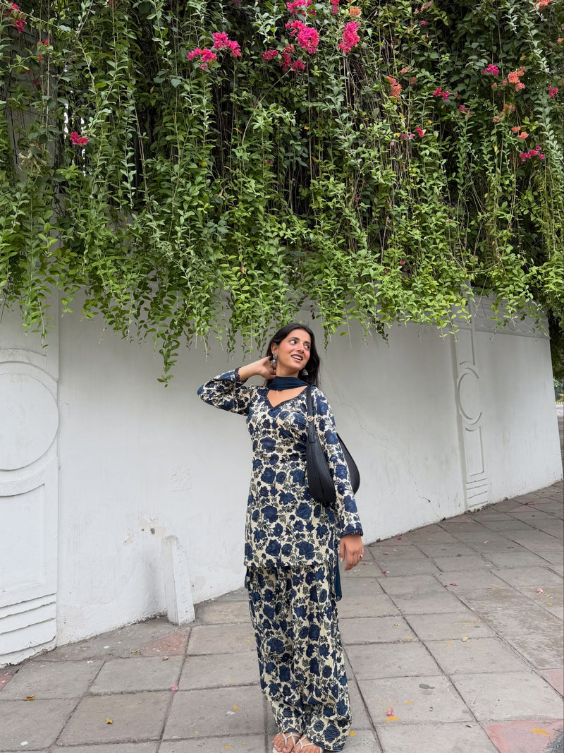 Saavan Blue Floral Farshi Suit Set