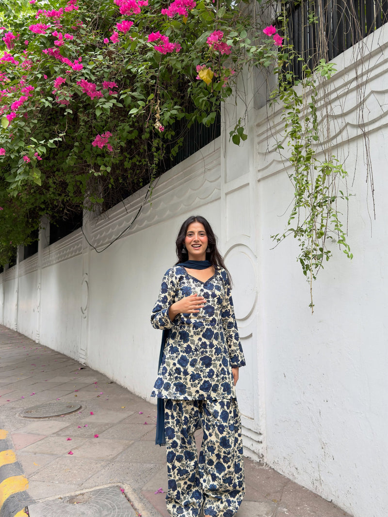 Saavan Blue Floral Farshi Suit Set