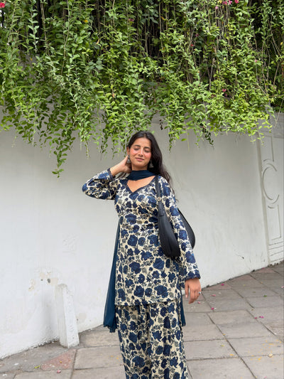 Saavan Blue Floral Farshi Suit Set